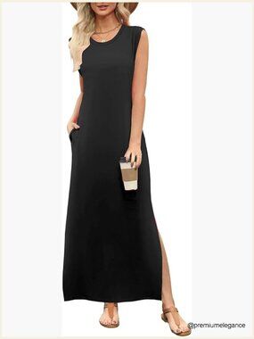 Plus Size Maxi Dress with Pockets, V-Neck, Flowy Summer Casual